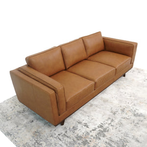 English Elm Ashcroft Furniture - Chase Tan Mid Century Modern Genuine Leather Sofa — Top-Grain, Pet-Friendly, Solid Wood Legs, Easy Clean B183P301067