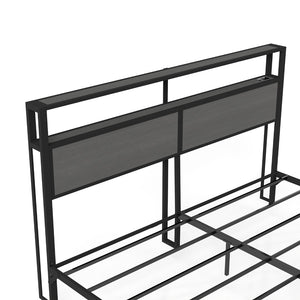 English Elm Queen Metal Platform Bed with Rgb Led Headboard Charging Station and Underbed Storage T3963P483808