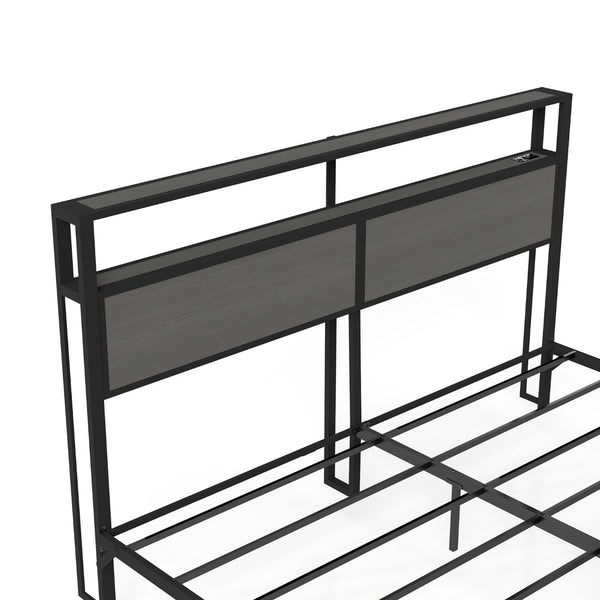 English Elm Queen Metal Platform Bed with Rgb Led Headboard Charging Station and Underbed Storage T3963P483808