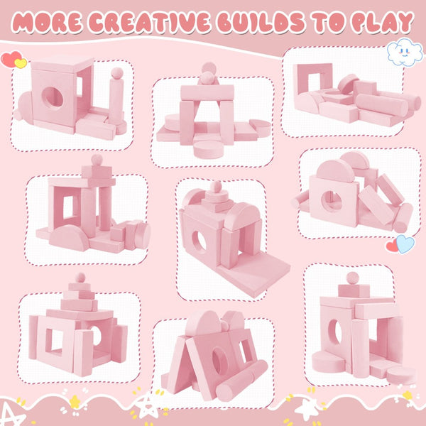 English Elm 14pcs Modular Foam Play Couch Set Convertible Toddler Fort Builder for Playrooms Pink T5880P493429