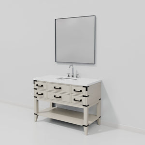 English Elm White Oak Single Bath Vanity Set With White Quartz Top, Chrome Faucet & 46" Mirror - Easy Install! B2731S02109-GIGA