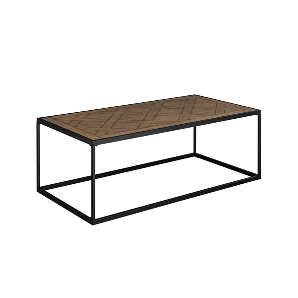 English Elm Walker Edison - Contemporary Parquet-Top Rectangle Coffee Table in Brown MDF with Powder-Coated Steel Frame, Modern B185P169025