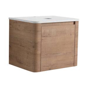 English Elm 24'' Wall-Mounted Bathroom Vanity with Soft-Close Door, Rounded Edges, Plywood Build, Space-Saving Design Imitative Oak W999P348976