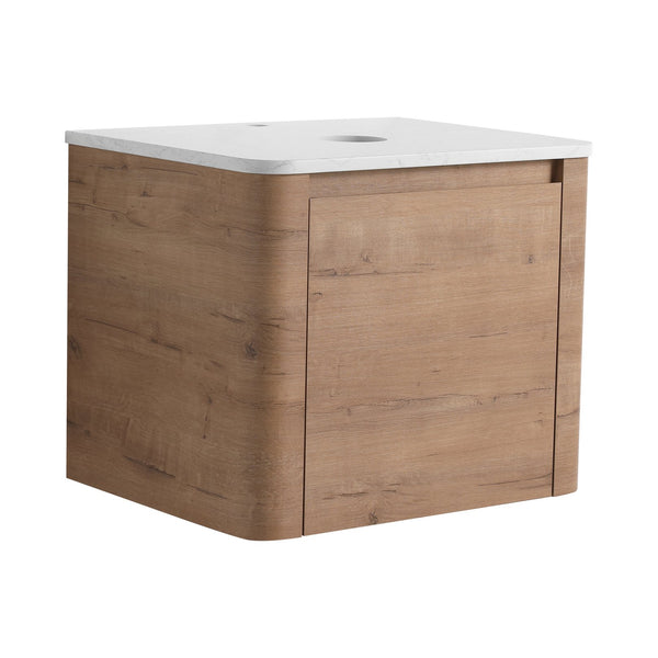 English Elm 24'' Wall-Mounted Bathroom Vanity with Soft-Close Door, Rounded Edges, Plywood Build, Space-Saving Design Imitative Oak W999P348976