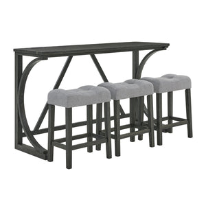 English Elm 59 Inch Bar Table Set with Power Outlet Rubberwood Frame and 3 Linen Stools Black W2972P385253