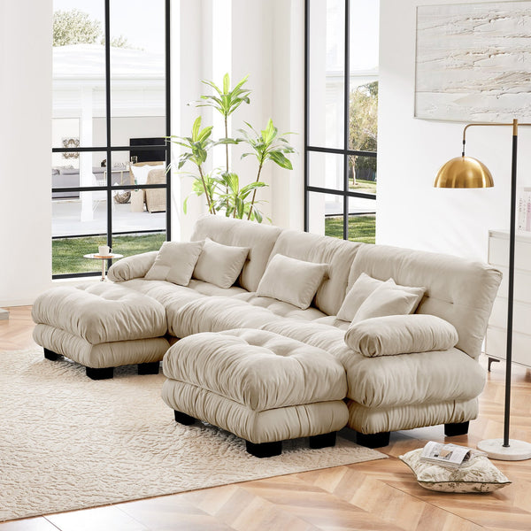 English Elm Luxury Modular Sectional Sofa Couch - Oversized U-Shaped Vintage Chenille Sofa With Ottomans & Pillows W714S01030