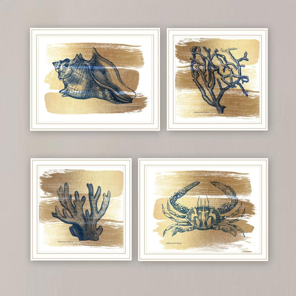 English Elm Trendy Decor 4u Gold Sea Four Panel White Framed Coastal Wall Art Set for Any Room B067P255240