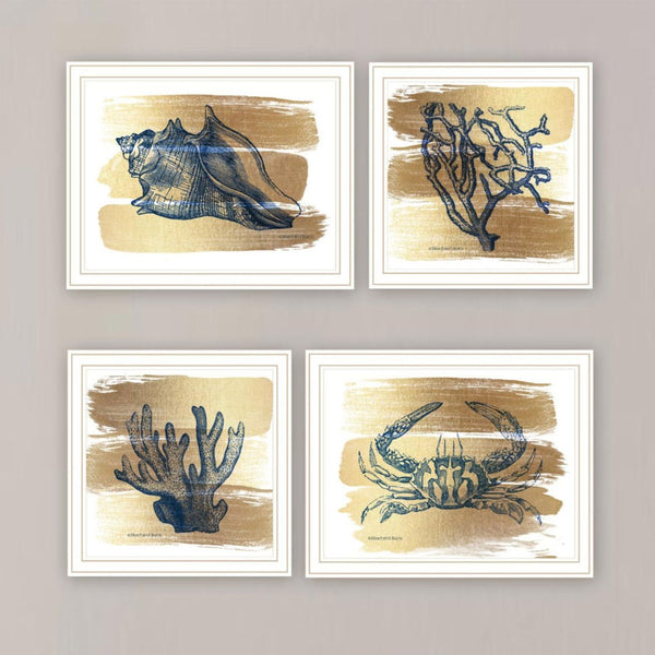 English Elm Trendy Decor 4u Gold Sea Four Panel White Framed Coastal Wall Art Set for Any Room B067P255240