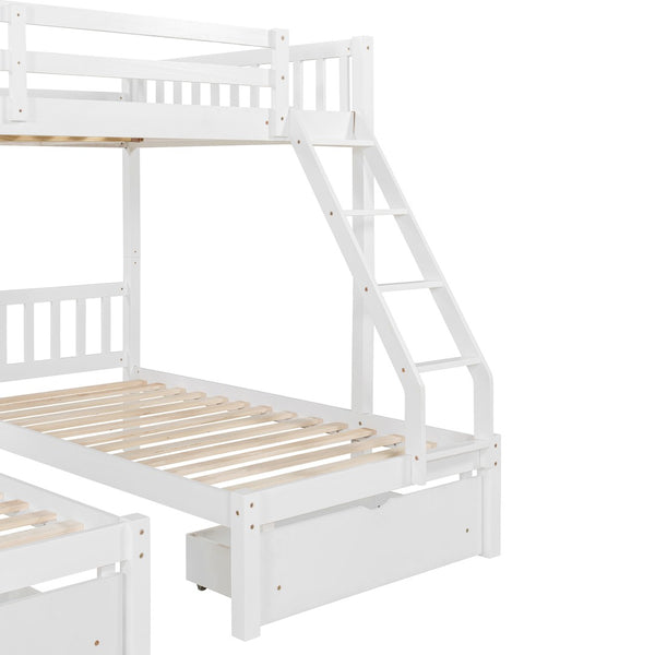 English Elm Full Over Twin Triple Bunk Bed Pine Wood Frame with Storage Drawers and Guardrails LT000343AAK-1