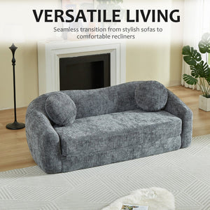 English Elm 86-inch Curved Chenille Convertible Sofa Recliner Frameless Folding Two-seater for Living Room Grey W3505P452818