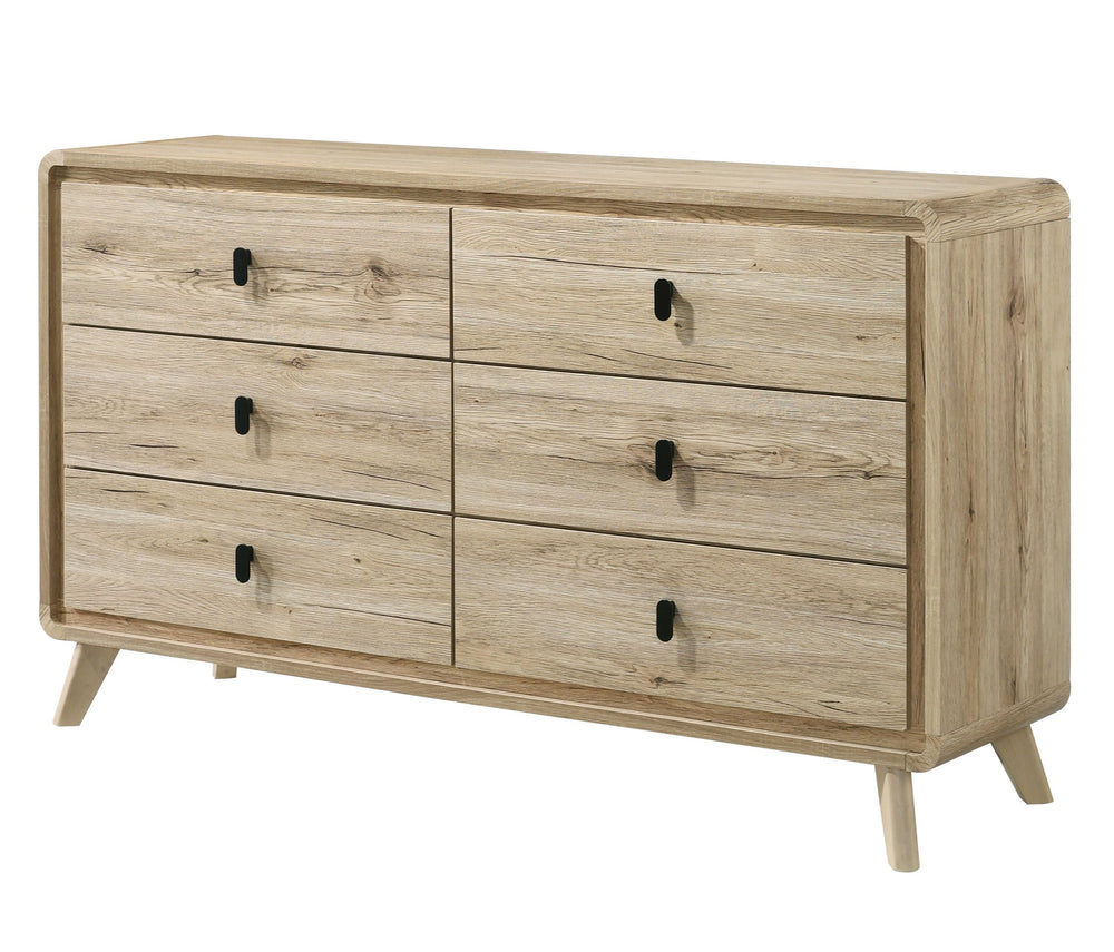 English Elm 1pc Mid-century Tall Chest with Wood-Inspired Finish, Minimalist Hardware, Ample Drawer Storage for Bedroom Organization Beige 63.94 L x 18.59 W x 33 H B2741P323553