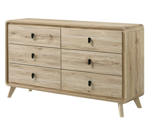 English Elm 1pc Mid-century Tall Chest with Wood-Inspired Finish, Minimalist Hardware, Ample Drawer Storage for Bedroom Organization Beige 63.94 L x 18.59 W x 33 H B2741P323553
