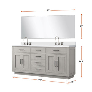 English Elm White Oak Double Bath Vanity Set With White Quartz Top, 70" Mirror & Chrome Faucets For Elegance B2731S01699-GIGA
