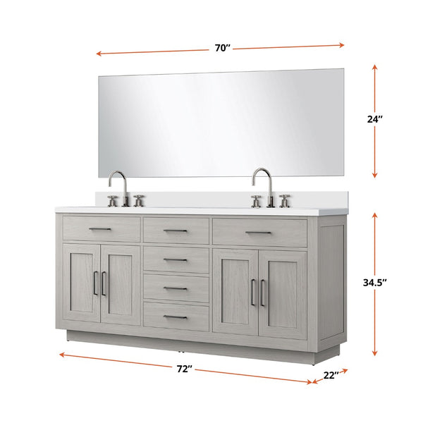 English Elm White Oak Double Bath Vanity Set With White Quartz Top, 70" Mirror & Chrome Faucets For Elegance B2731S01699-GIGA