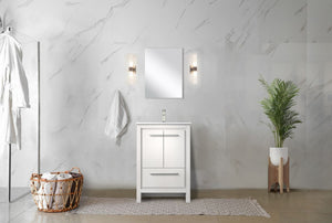 English Elm White Bath Vanity Set With Quartz Top, Brushed Nickel Faucet & Mirror - Elegant Space-Saving Design B2731S02036-GIGA