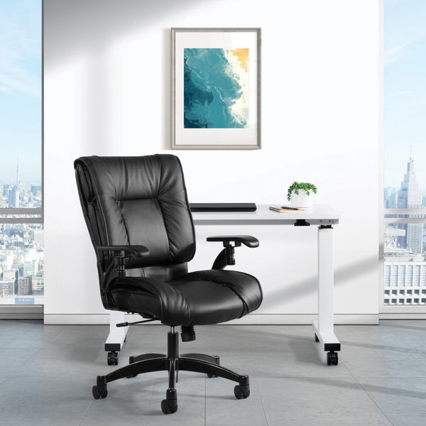 OSP Home Furnishings Leather Executive Conference Chair with Lumbar Support Pillow Top Seat and Ergonomic Arms Black 9333E-EC3