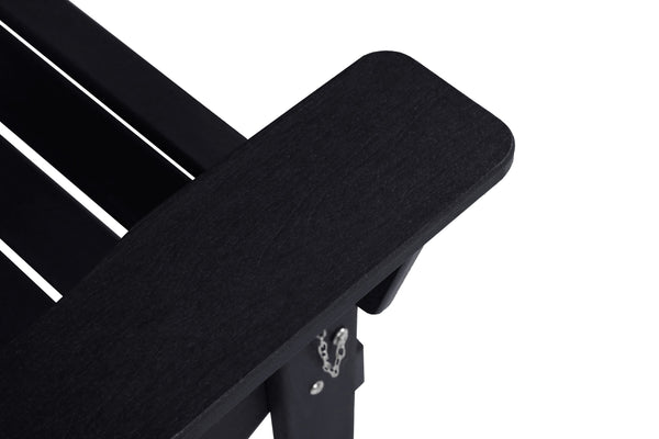 English Elm HDPE Folding Adirondack Chair with Dual Cup Holder, Weatherproof Wood-Texture Comfort & 350lb Capacity Black W2103P254568