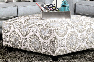 English Elm Square Upholstery Ottoman in Blue Chenille Patterned Fabric — Plush Extra Seating, Stylish Accent Ivory 38 L x 38 W x 12 H B2741P356316