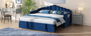 English Elm Upholstered Twin Daybed with Pop up Trundle Velvet Frame and Built in Usb Charging Blue N733S410648C