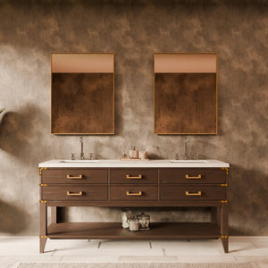 English Elm Brown Oak Double Bath Vanity 72" W X 22" D, Elegant White Quartz Top, Ample Storage & Soft-Close Drawers B2731P260292