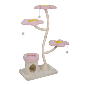 English Elm Flower-shaped Cat Tower Sisal Scratching Perches Condo Plush Bed Modern Indoor W2181P362388