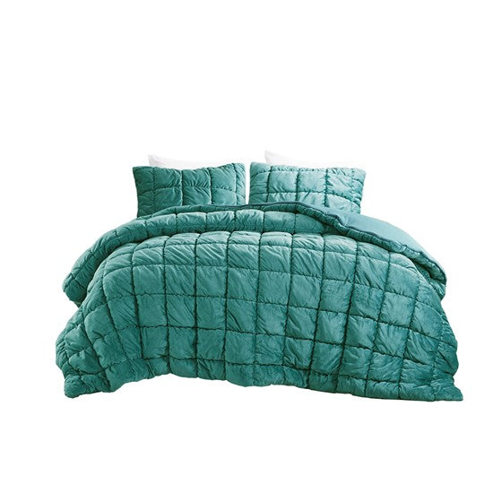 English Elm King Plush Velvet Comforter Set King Size with Down Alternative Fill, Box Quilting, Luxurious Softness Teal 22.05 L x 19.68 W x 16.93 H B035P203242