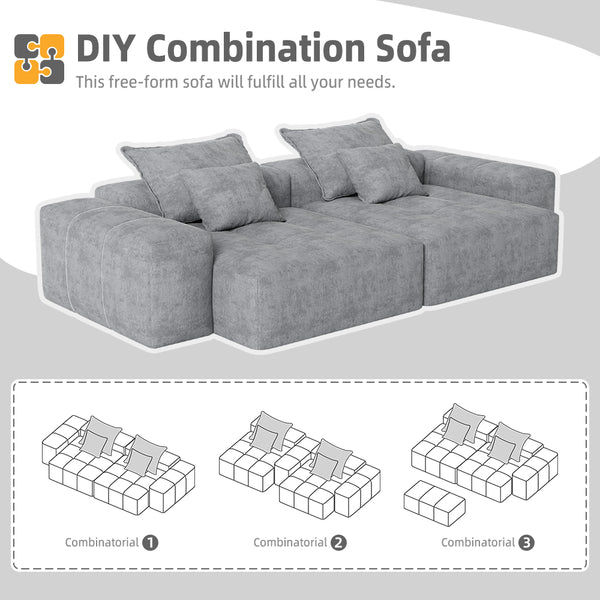 English Elm Modern Oversized Modular Sectional Sofa - Sparkling Chenille, 2 Chaise Lounges, 4 Pillows, Grey W1885S00064