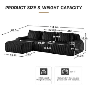 English Elm 114" Modular L-shaped Sectional Sofa Flannelette Fabric Deep Seat Ottoman Living Room W714S01533