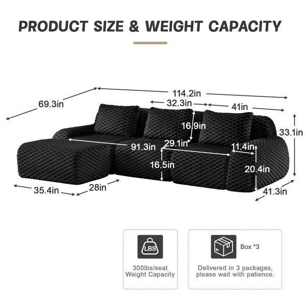 English Elm 114" Modular L-shaped Sectional Sofa Flannelette Fabric Deep Seat Ottoman Living Room W714S01533