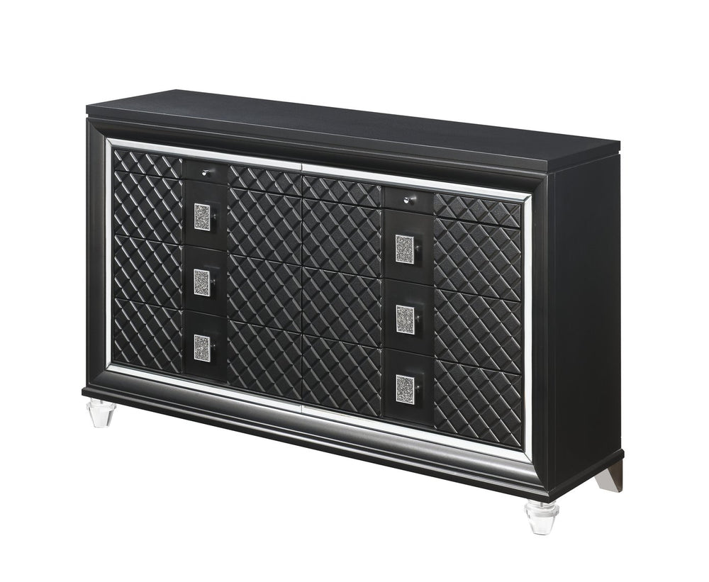 English Elm Sawyer Metallic Gray Dresser with 8 Drawers, Jewelry Trays, Acrylic Legs & Sparkling Crystal Pulls B2726P261889