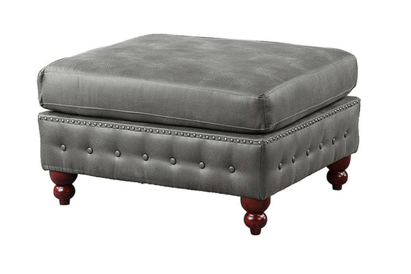 English Elm 1pc Cocktail Ottoman Breathable Leatherette Tufted Accent Bench with Handcrafted Gourd Wooden Legs, Stylish Living Room Statement piece Light Slate Grey 32 L x 15 W x 36 H B011P234290