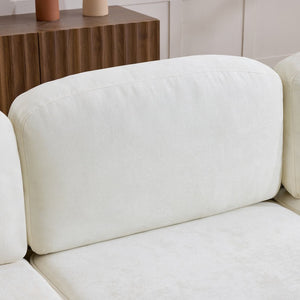 English Elm 103.15'' Chenille L-shaped Sectional Sofa with Detachable Pleated Skirt and Ottoman White W3612S00044