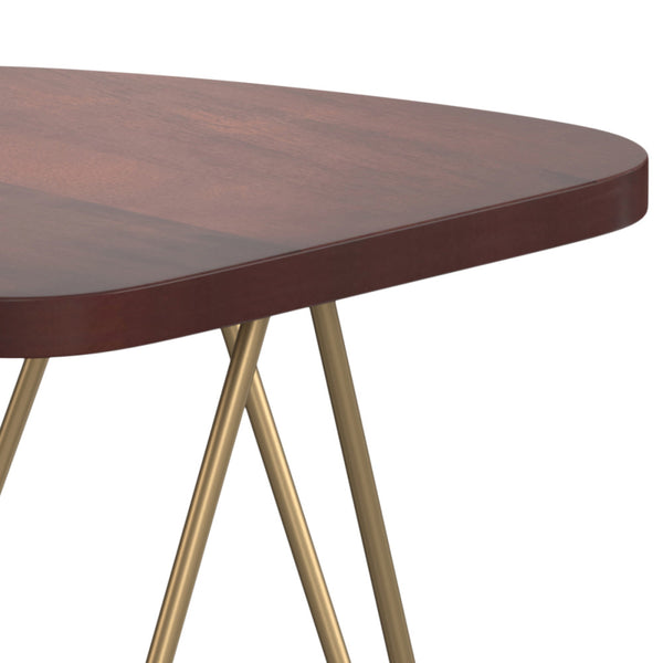 English Elm Patrice Dark Brown Metal and Wood Accent Table – Mango Hardwood Top, Gold Hairpin Legs, 17.7x18x21.3" B136P203443