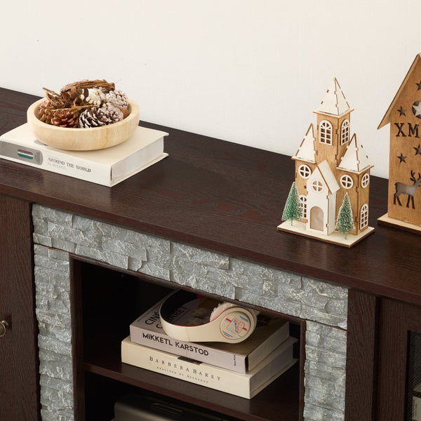 English Elm 58" Modern TV Stand with Faux Stone Top, 6 Cable Cutouts, Ample Adjustable Storage for 75" TVs Cherry W2275P342692