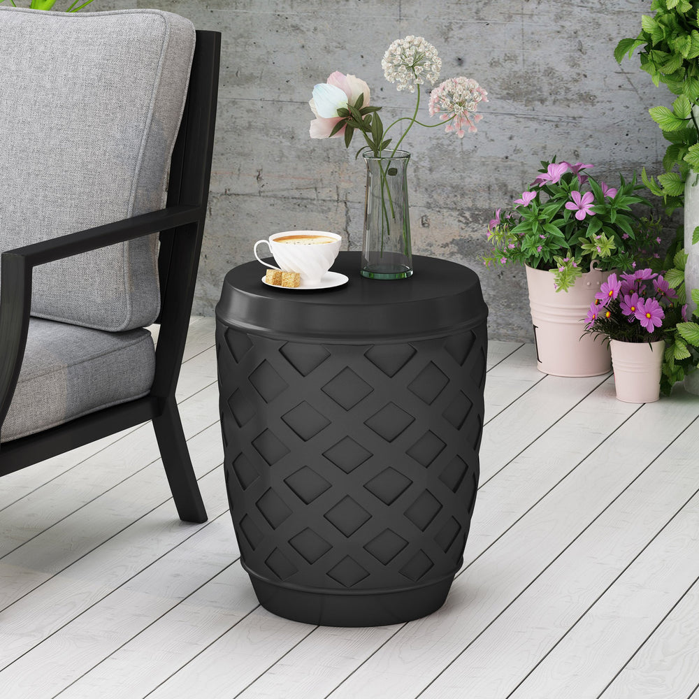 English Elm Christopher Knight Home® - SIDE Concrete Lattice Side Table in Black — Lightweight Durable Modern 15.5" x15.5" x18.5" No Assembly 67523.00BLK