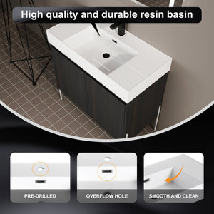 English Elm 36" Freestanding Bathroom Vanity with Durable Resin Sink and Soft-Close Cabinet Doors, Modern Storage Solution for Small Baths W1972S00014