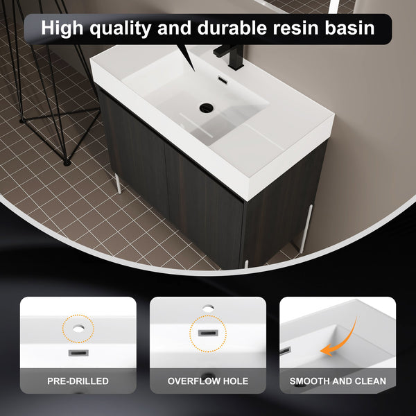 English Elm 36" Freestanding Bathroom Vanity with Durable Resin Sink and Soft-Close Cabinet Doors, Modern Storage Solution for Small Baths W1972S00014