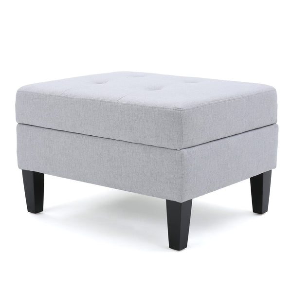 English Elm Christopher Knight Home® - STORAGE ottoman with tufted waffle stitch, birch wood legs, ample hidden storage and contemporary style LIGHT GREY 57608.00LGY