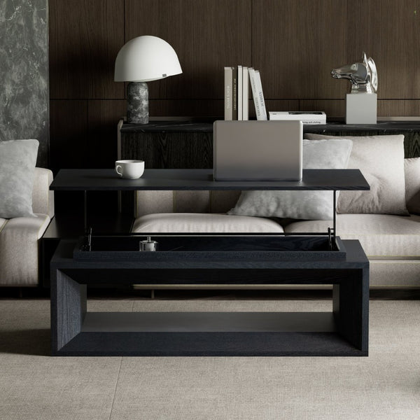 English Elm 43.3'' Wood Veneer Lift Top Coffee Table with Hidden Storage for Living Room Black W1435P453256
