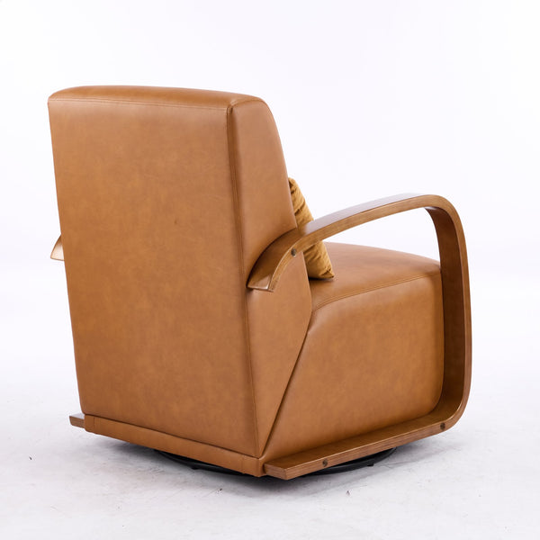 English Elm single-person ergonomic swivel leisure sofa chair in antique brown faux leather with casters and lumbar support W3248P354244