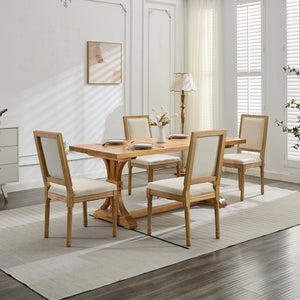 English Elm French Louis Dining Chair Set of 2 with Carved Solid Wood Frame, Square Backrest, Cushioned Comfort Beige W1143P325857
