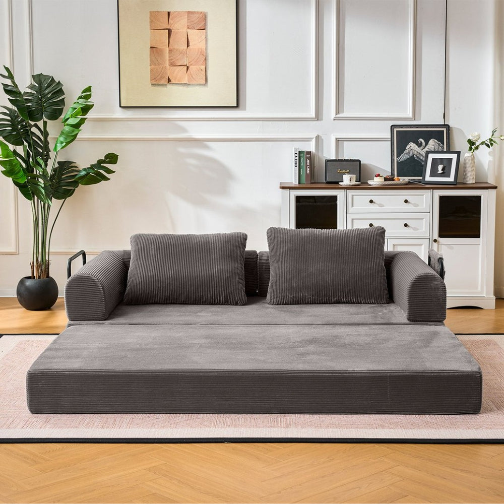 English Elm Convertible Corduroy Sleeper Sofa Foldable Three Seat Couch for Studio or Bedroom Dark Gray W3366P447131