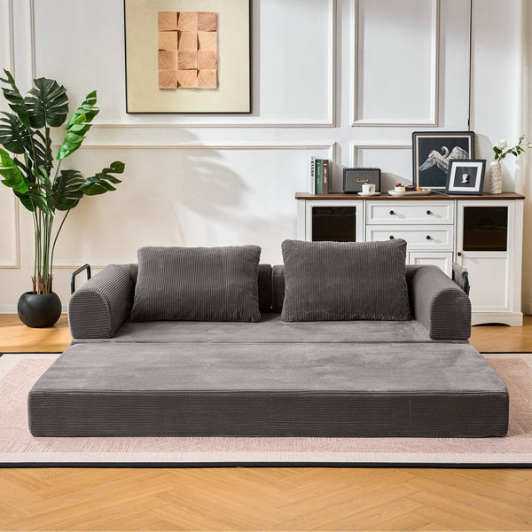 English Elm Convertible Corduroy Sleeper Sofa Foldable Three Seat Couch for Studio or Bedroom Dark Gray W3366P447131