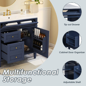 English Elm 36'' Modern Bathroom Vanity With Ceramic Top, 2 Drawers & Tip-Out Storage For Stylish Organization N710P230246C