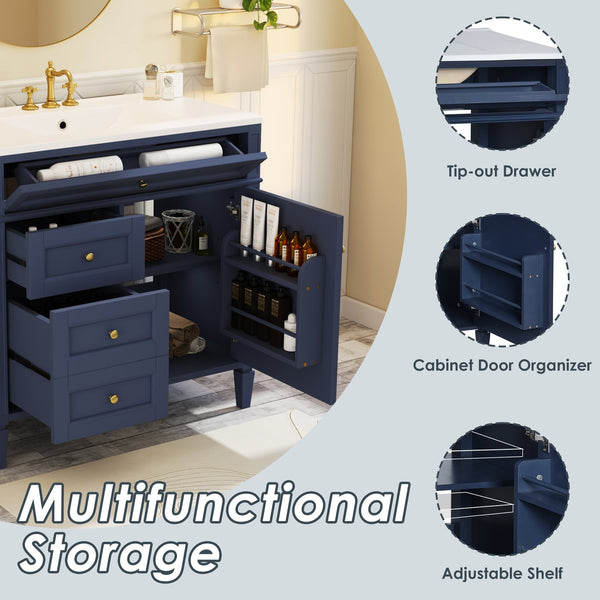 English Elm 36'' Modern Bathroom Vanity With Ceramic Top, 2 Drawers & Tip-Out Storage For Stylish Organization N710P230246C