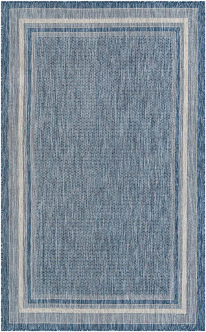 Unique Loom Outdoor Border Soft Border Machine Made Border Rug Blue, Ivory/Gray 5' 3" x 8' 0"