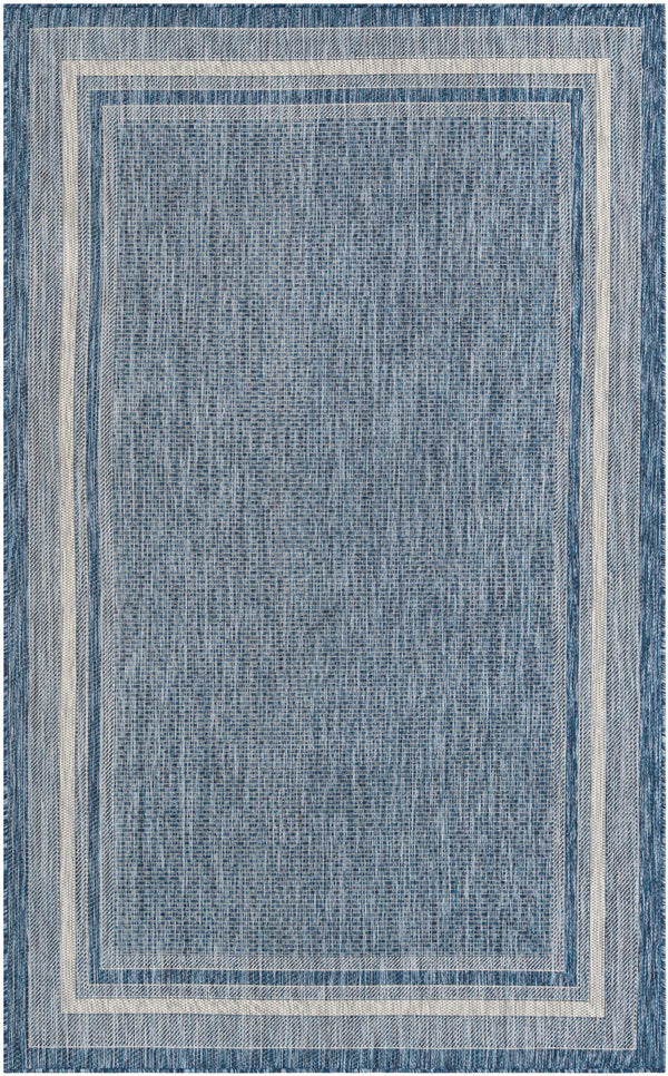 Unique Loom Outdoor Border Soft Border Machine Made Border Rug Blue, Ivory/Gray 5' 3" x 8' 0"