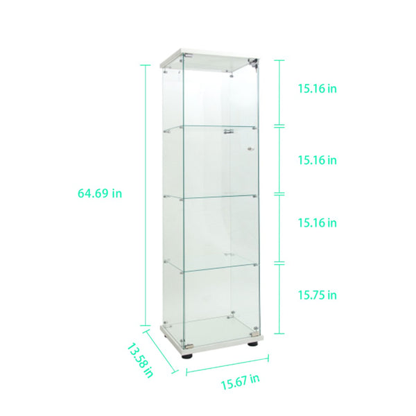 English Elm Tempered Glass Display Cabinet - Modern White Wine & Storage Cabinet With Led Light & Adjustable Feet W3155P268118-GIGA