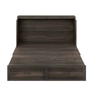 English Elm Queen Farmhouse Murphy Cabinet Bed with Charging Station and Storage Drawer Gray N733S361778G