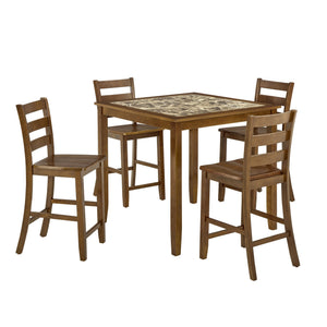 English Elm Dining 5-Piece Retro Breakfast Set with Compact Round Table and 4 Upholstered Chairs for Cozy Dining Spaces Brown W487S00352